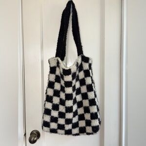 Free People black and white checkered, fuzzy bag